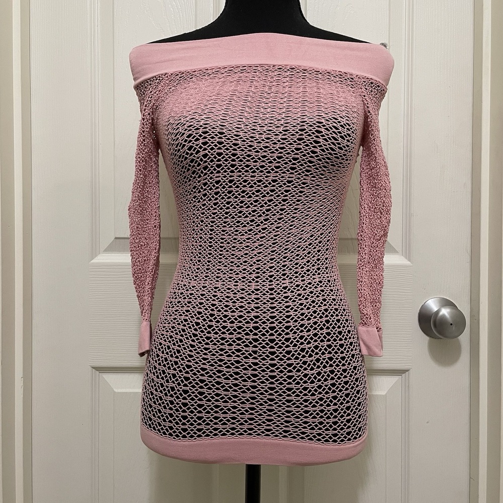 Vintage Arden B Fishnet Off Shoulder Pink Mesh Top Y2K Party Club USA NWT XS-M